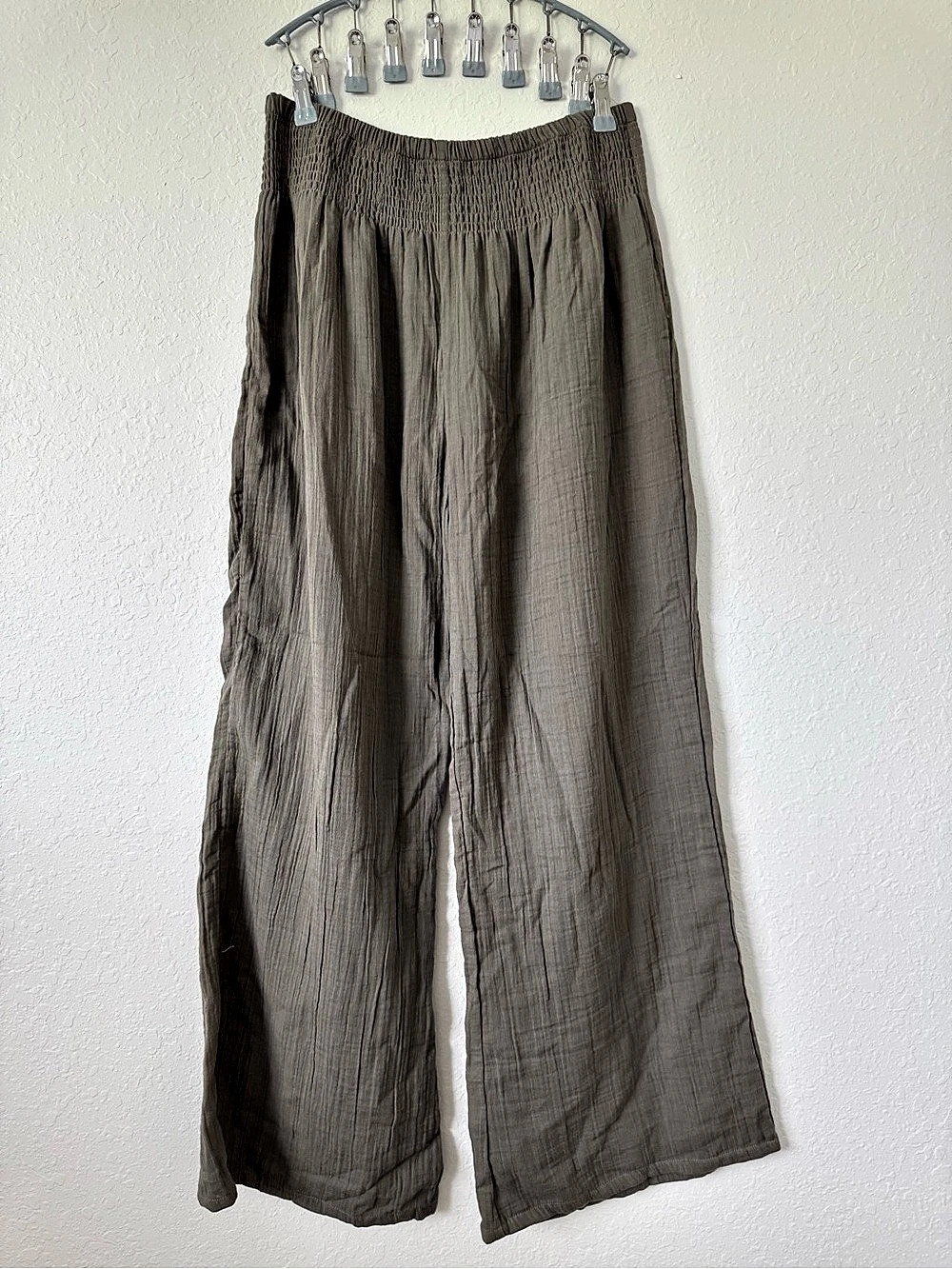 Lotus & Luna Boho Wide Leg Cotton Pants Gray Large NWT